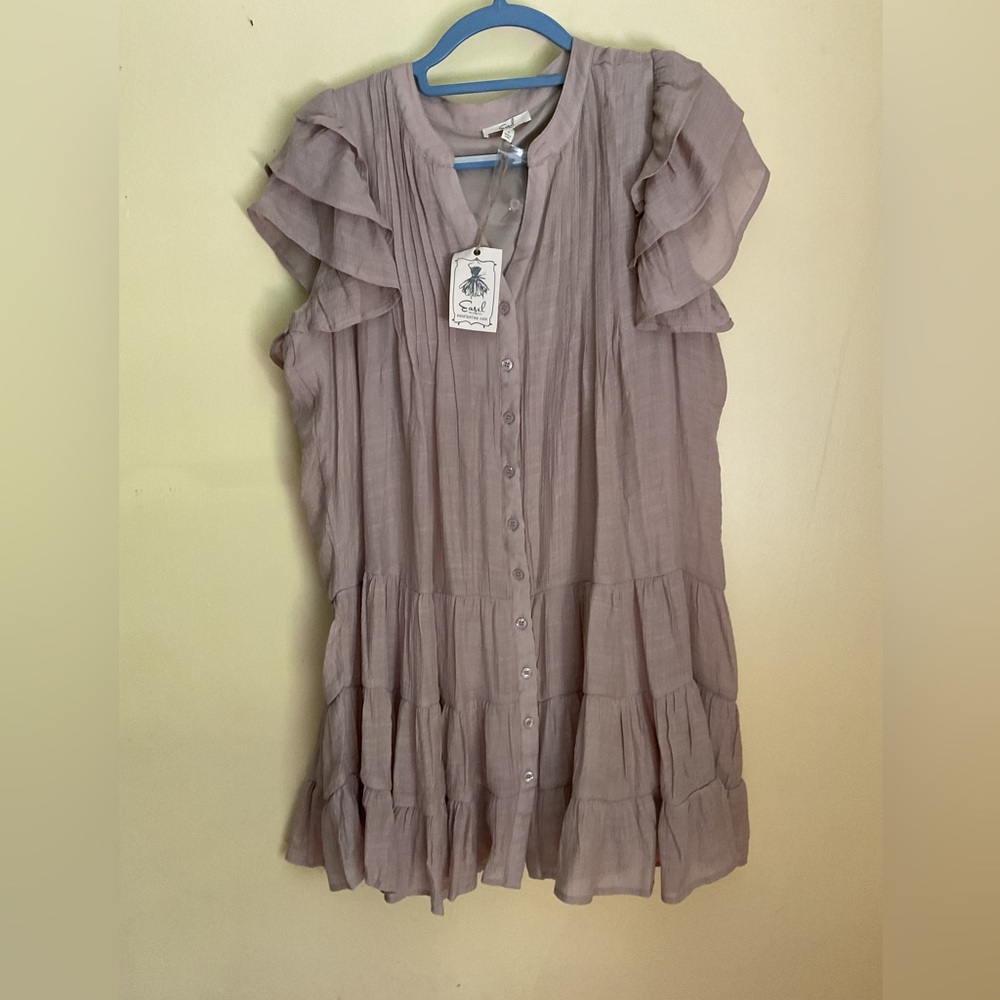 “EASEL”  Pink Flutter Sleeve Ruffled DRESS